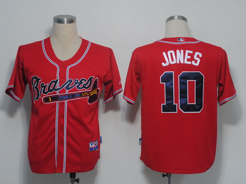 Atlanta Braves #10 Jones Red Cool Base Jerseys