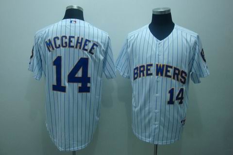 Milwaukee Brewers #14 Mcgehee white blue strip Jerseys