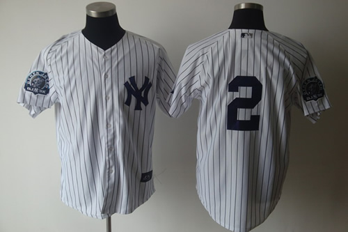 New York Yankees #2 Jeter White Black number Strip Derek Jeter patch Jerse