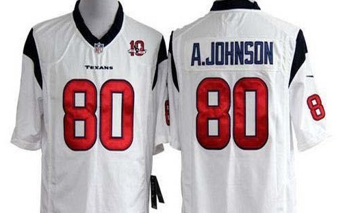 Nike Houston Texans #80 Andre Johnson White With 10th Patch Stitched Game Jerseys