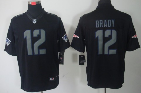 Nike Limited New England Patriots #12 Tom Brady Black Impact Jerseys