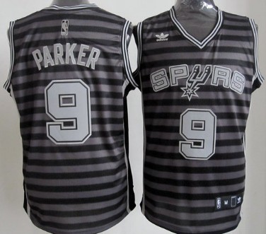 San Antonio Spurs #9 Tony Parker Gray With Black Pinstripe Jerseys