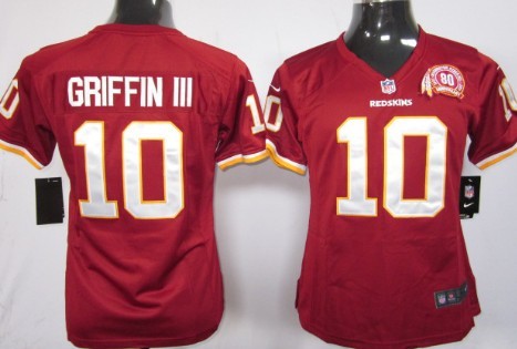Women's Nike Washington Redskins #10 Robert Griffin III Red 80TH Game Team Jerseys