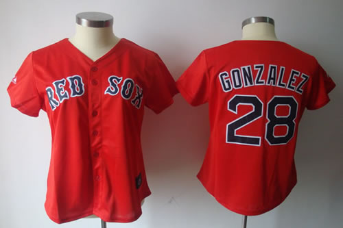 Womens Red Sox #28 Gonzalez Red Jerseys