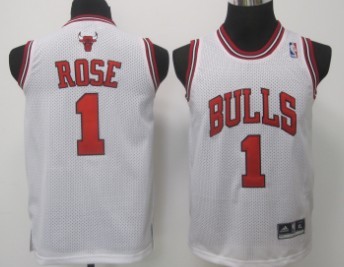 Youth Chicago Bulls #1 Rose Swingman White Jerseys