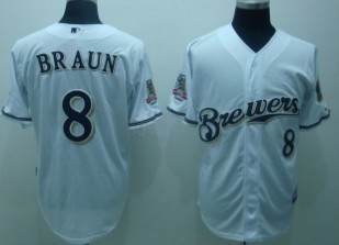 Youth Milwaukee Brewers #8 Braun White Kid Jerseys