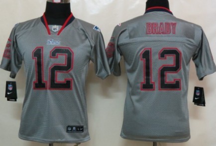 Youth Nike New England Patriots #12 Tom Brady Lights Out Gray Jerseys