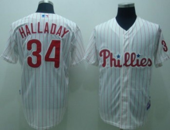 Youth Philadelphia Phillies #34 Roy Halladay White Pinstripe Jerseys