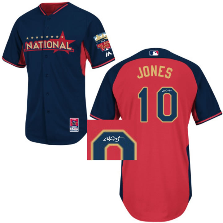 Atlanta Braves #10 Chipper Jones 2014 All Star Navy Blue Signature Edition Jerseys