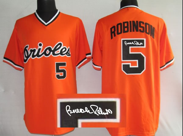 Baltimore Orioles #5 Brooks Robinson Throwback Orange Signature Edition Jerseys