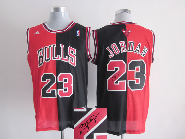 Chicago Bulls #23 Michael Jordan Revolution 30 Swingman Red And Black Split Signature Edition Jerseys