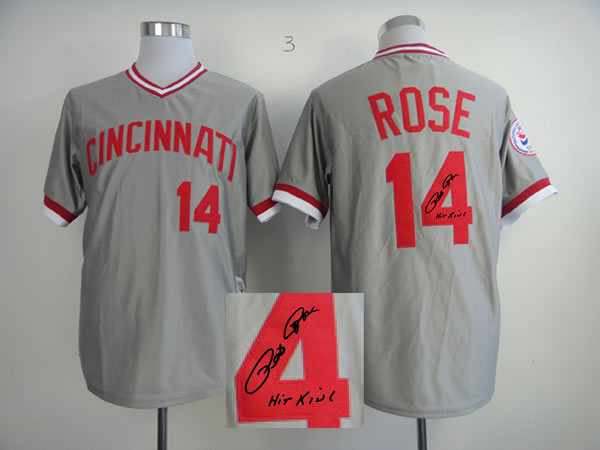 Cincinnati Reds #14 Pete Rose Gray Throwback Signature Edition Jerseys