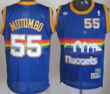 Denver Nuggets #55 Dikembe Mutombo Blue Rainbow Throwback Swingman Jerseys