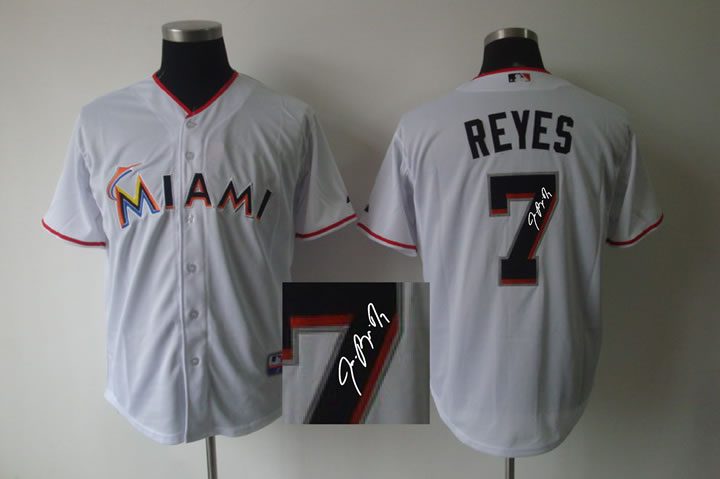 Florida Marlins #7 Jose Reyes White Signature Edition Jerseys