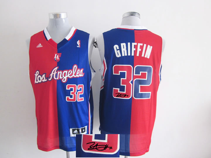 Los Angeles Clippers #32 Blake Griffin Revolution 30 Swingman Red And Blue Split Signature Edition Jersey