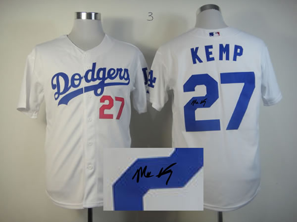 Los Angeles Dodgers #27 Matt Kemp White Signature Edition Jerseys