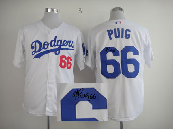 Los Angeles Dodgers #66 Yasiel Puig White Signature Edition Jerseys