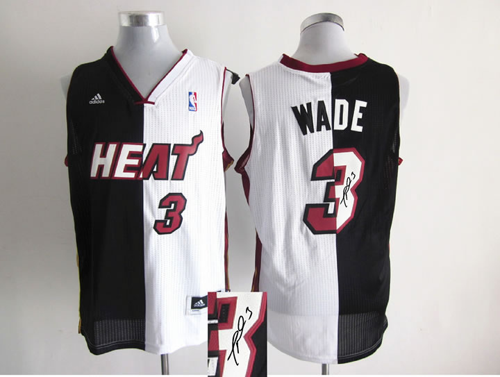 Miami Heat #3 Dwyane Wade Revolution 30 Swingman Black And White Split Signature Edition Jerseys
