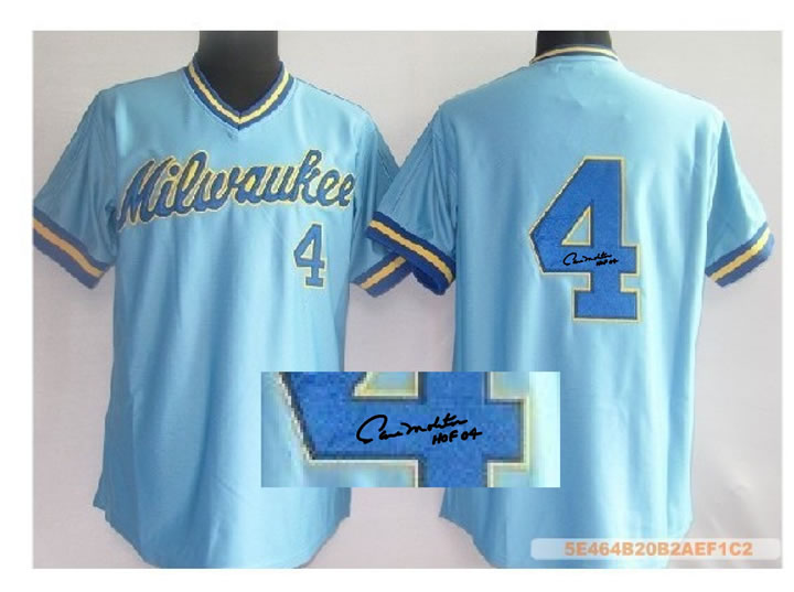 Milwaukee Brewers #4 Paul Molitor Blue Signature Edition Jerseys