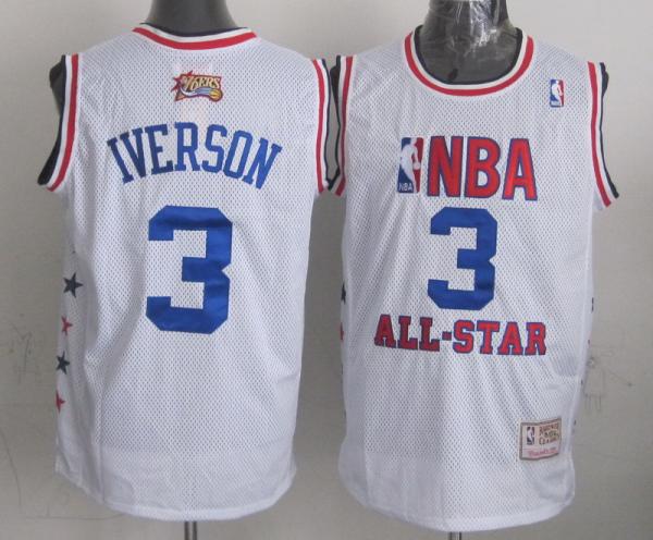 NBA All Star #3 Iverson White Swingman Throwback Jerseys