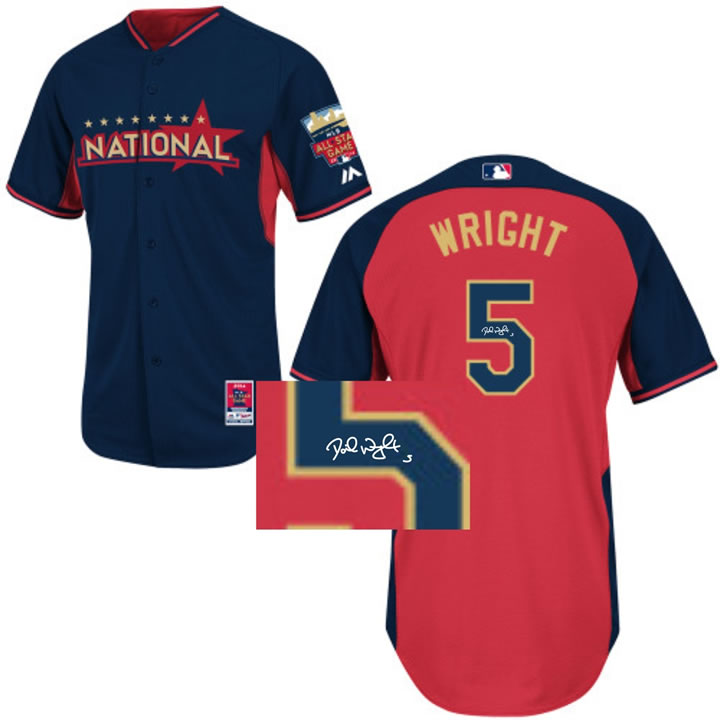 New York Mets #5 David Wright 2014 All Star Navy Blue Signature Edition Jerseys