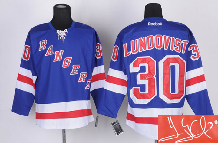 New York Rangers #30 Henrik Lundqvist Light Blue Signature Edition Jerseys