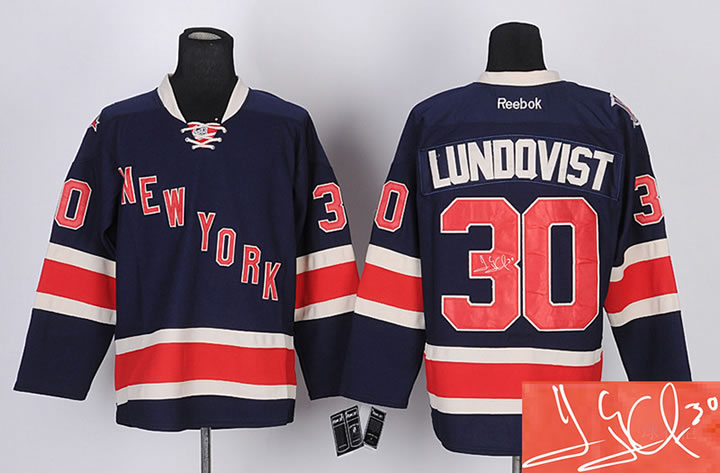 New York Rangers #30 Lundovist Dark Blue Signature Edition Jerseys