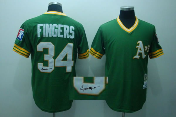 Oakland Athletics #34 Rollie Fingers Throwback Green Signature Edition Jerseys