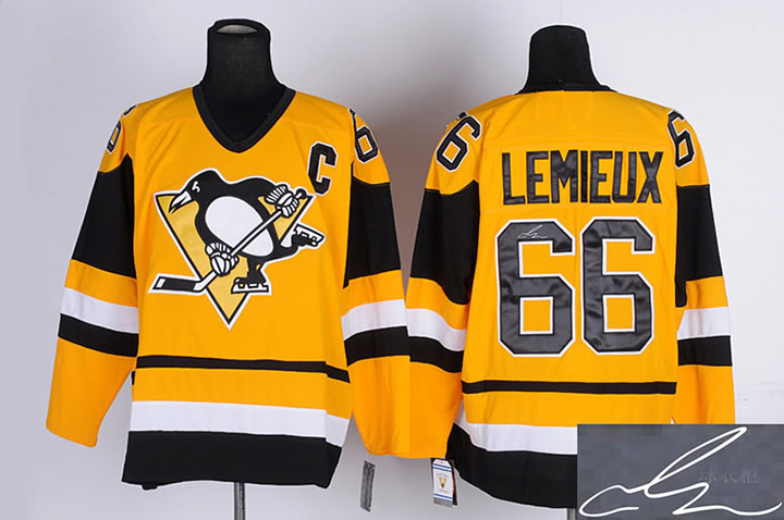 Pittsburgh Penguins #66 Mario Lemieux CCM 1992 yellow Signature Edition Jerseys