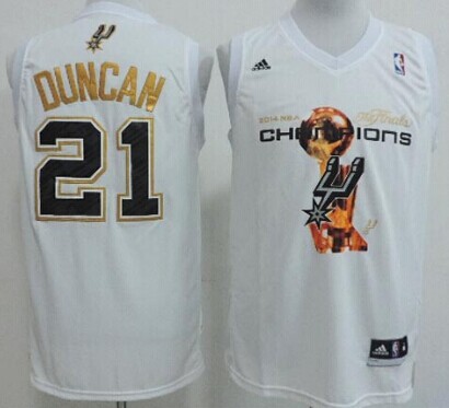 San Antonio Spurs #21 Tim Duncan Revolution 30 Swingman 2014 Champions White Jerseys