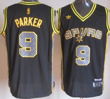 San Antonio Spurs #9 Tony Parker Black Electricity Fashion Jerseys