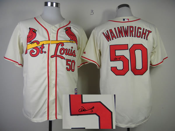 St.Louis Cardinals #50 Adam Wainwright Cream Signature Edition Jerseys