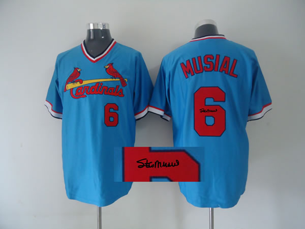 St.Louis Cardinals #6 Stan Musial Blue Throwback 1982 Signature Edition Jerseys