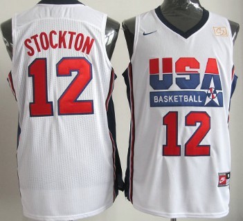 Team USA Basketball #12 John Stockton White Throwback Jerseys