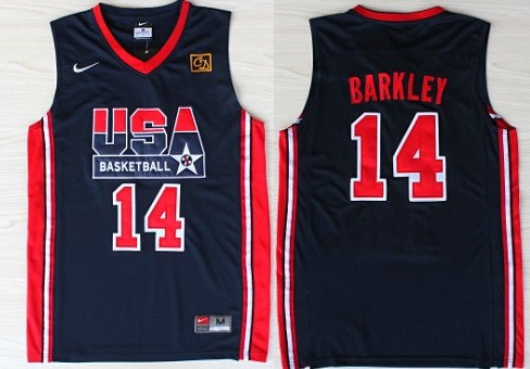 Team USA Basketball #14 Charles Barkley Navy Blue Throwback Jerseys
