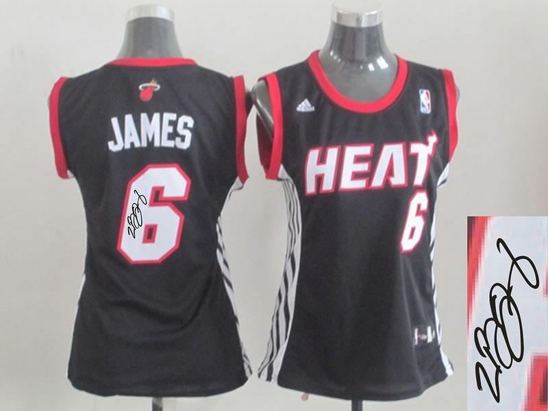 Womens Miami Heat #6 LeBron James Swingman Black Signature Edition Jerseys