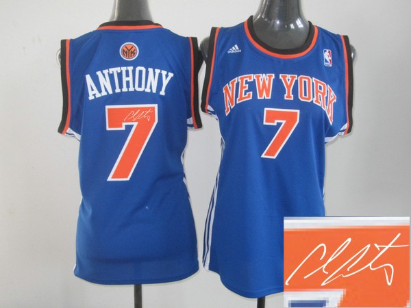 Womens New York Knicks #7 Carmelo Anthony Swingman Blue Signature Edition Jerseys