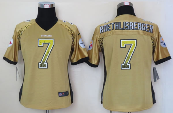 Womens Nike Pittsburgh Steelers #7 Roethlisberger 2013 Drift Fashion Gold Elite Jerseys