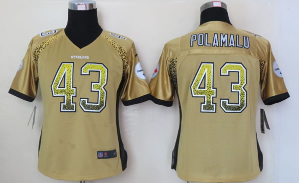 Womens Nike Pittsburgh Steelers 43 Polamalu 2013 Drift Fashion Gold Elite Jerseys
