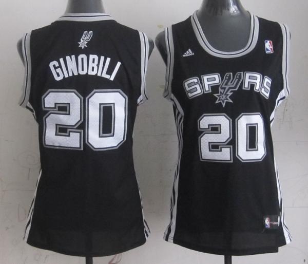 Womens San Antonio Spurs #20 Manu Ginobili Black Jerseys
