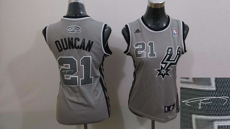 Womens San Antonio Spurs #21 Tim Duncan Gray Signature Edition Jerseys