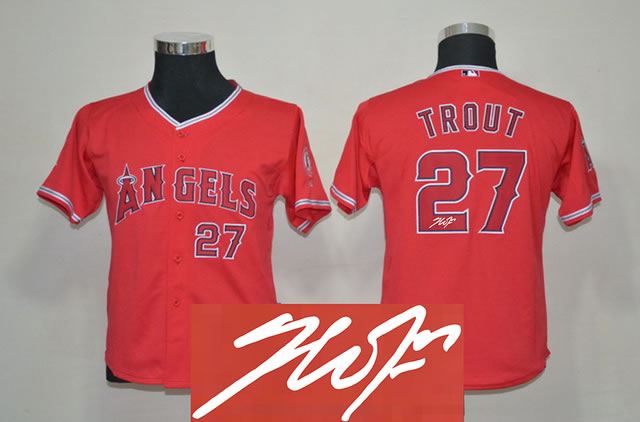 Youth Anaheim Angels #27 Mike Trout Red Signature Edition Jerseys