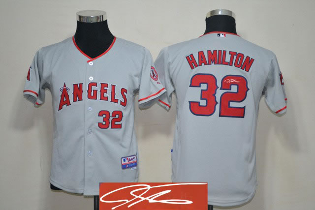 Youth Anaheim Angels #32 Josh Hamilton Gray Signature Edition Jerseys
