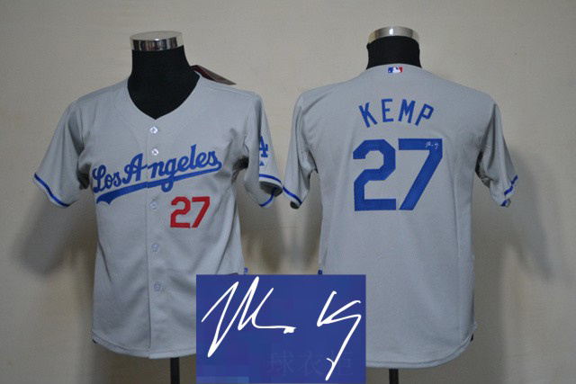 Youth Los Angeles Dodgers #27 Matt Kemp Gray Signature Edition Jerseys