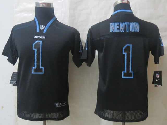 Youth Nike Carolina Panthers #1 Newton Lights Out Black Elite Jerseys