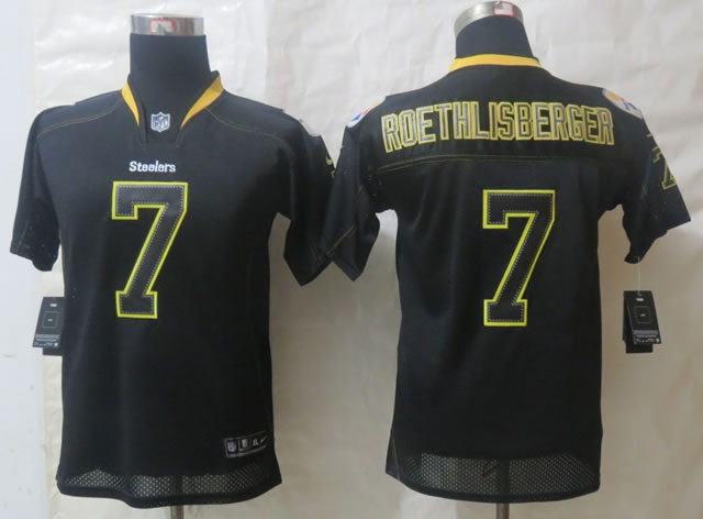 Youth Nike Pittsburgh Steelers #7 Roethlisberger Lights Out Black Elite Jerseys