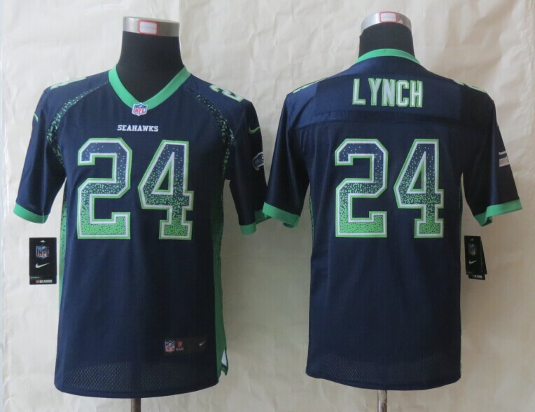 Youth Nike Seattle Seahawks #24 Lynch Drift Fashion Blue Elite Jerseys