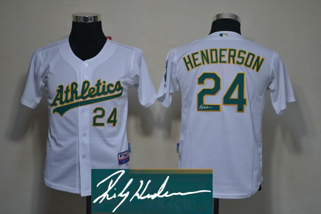 Youth Oakland Athletics #24 Rickey Henderson White Signature Edition Jerseys