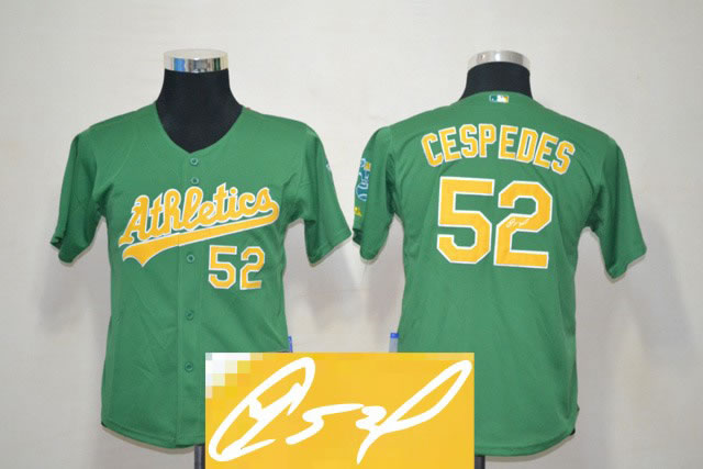 Youth Oakland Athletics #52 Yoenis Cespedes Green Signature Edition Jerseys