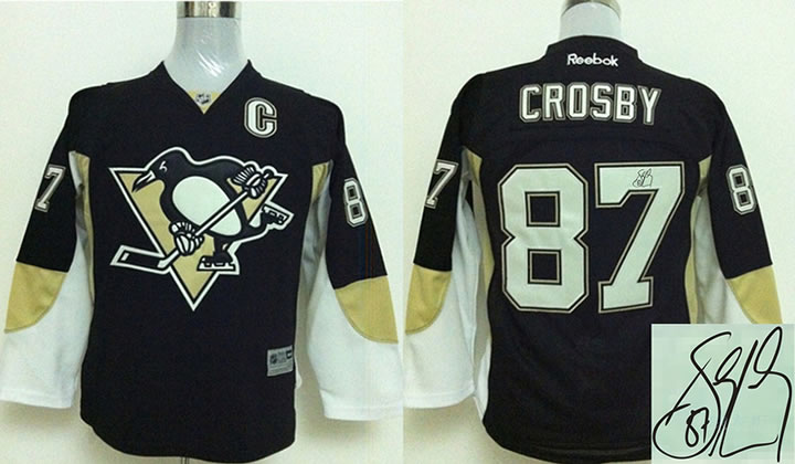Youth Pittsburgh Penguins #87 Crosby Black Signature Edition Jerseys